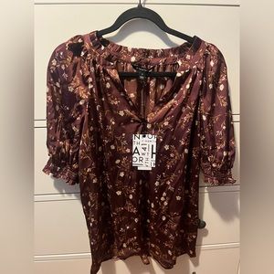 41 Hawthorn Satin Floral Blouse- New with tags